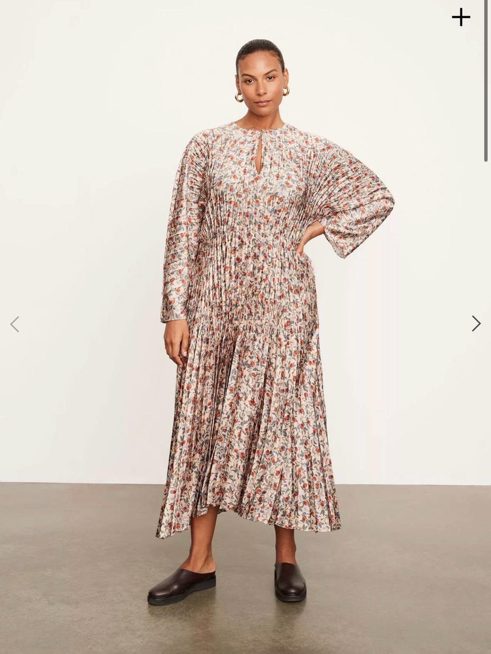 Vince Floral Maxi Dress in Cream with Rust and Green Accents